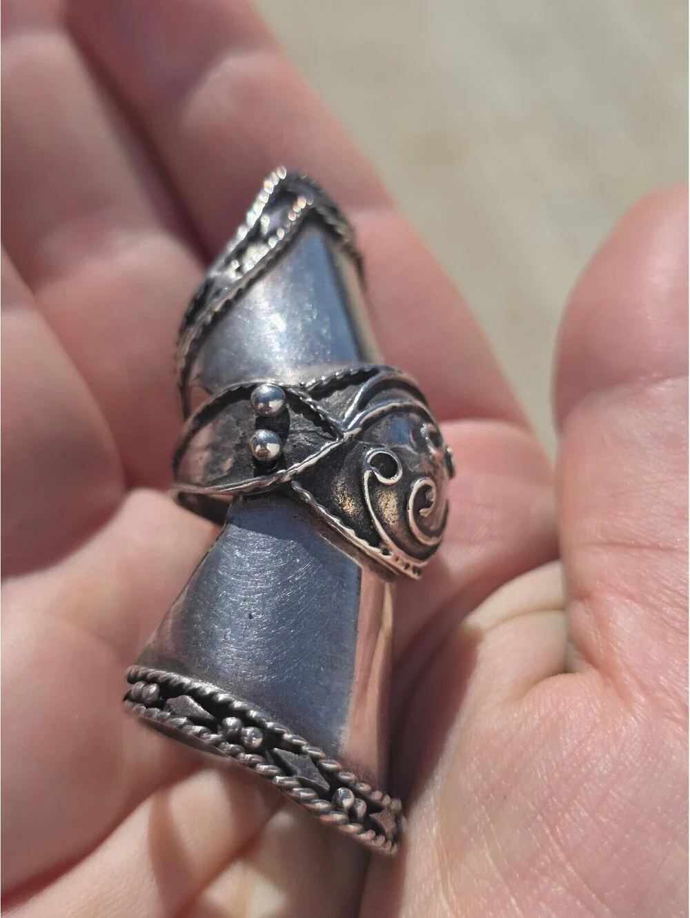 VTG 925 Sterling Silver Articulated Full Finger Ring 28g Sz 9 Gothic Renaissance